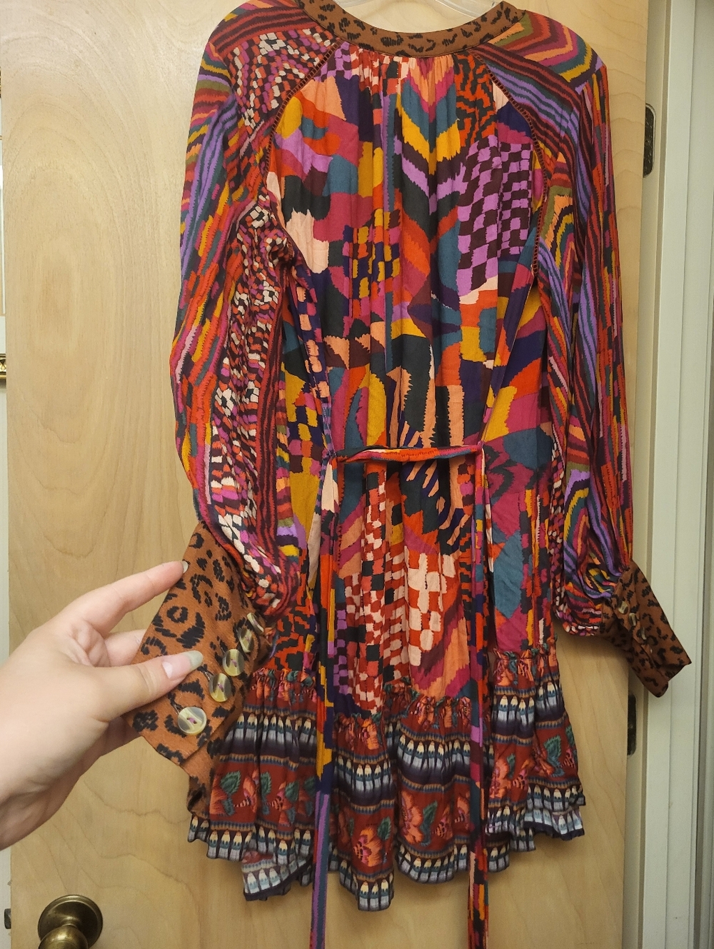 Farm Rio Mixed Abstract Patches Pattern Midi Dress Sz S - Picture 11 of 11